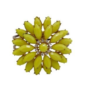 Vintage 60s Mid Century Yellow Flower Rhinestone Hinge Cuff Statement Bracelet